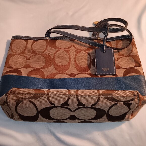Coach Signature Denim Blue Stripe Tote Bag Purse C06K-10124 - Picture 1 of 5